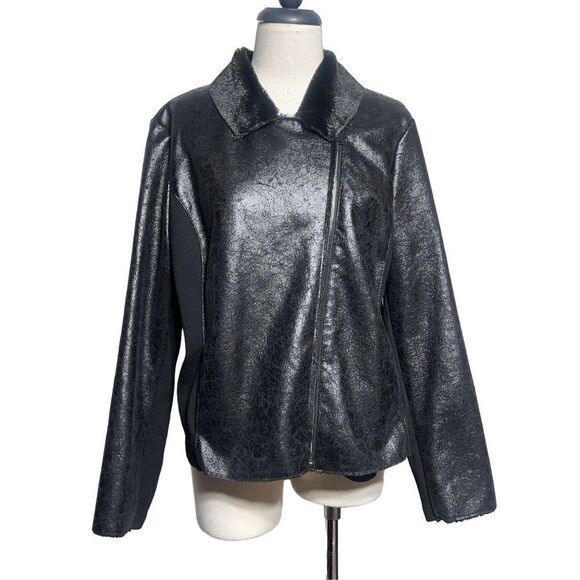 Rock & Republic Faux Fur Vegan Suede Black Moto Jacket Size XL - Picture 1 of 5